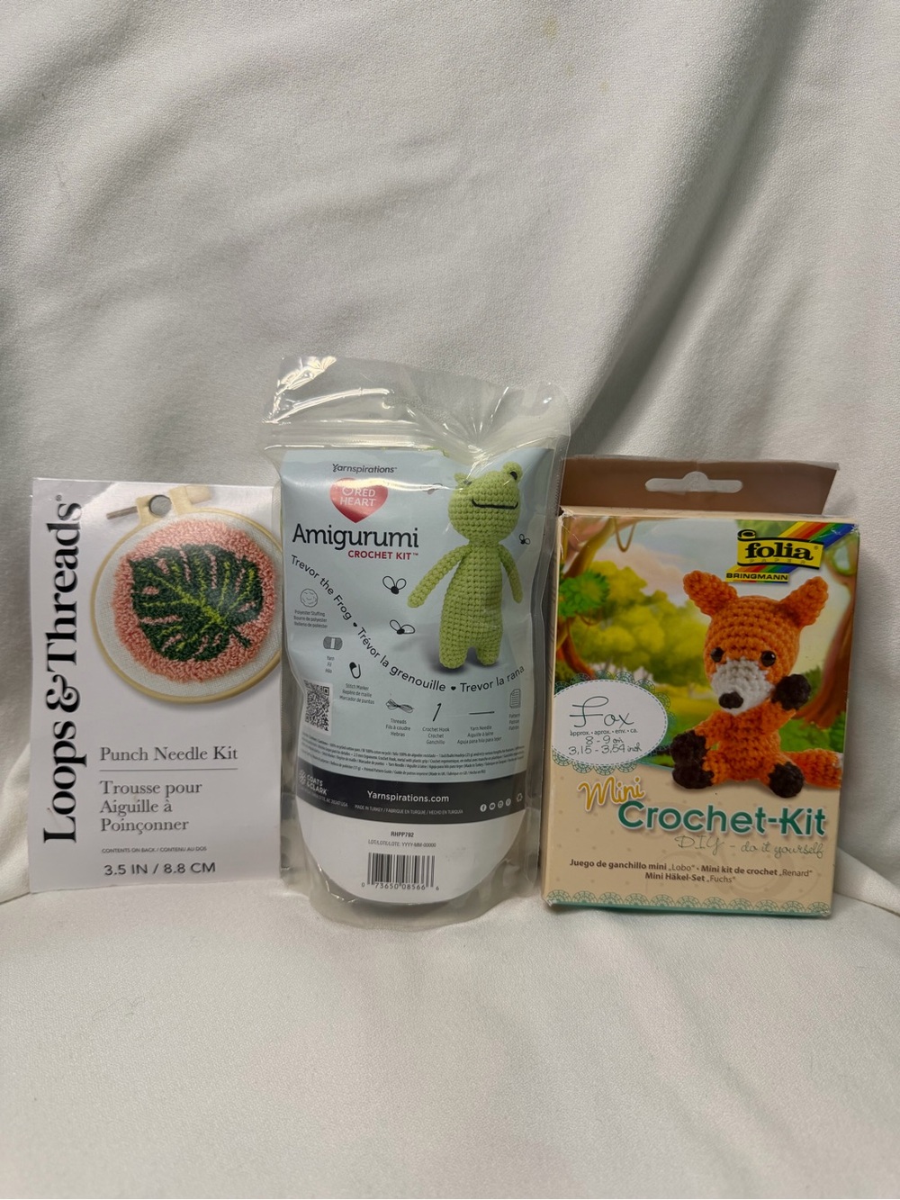 3 DIY Craft Kits Lot Loops Threads Punch Needle Red Heart Folia Crochet New